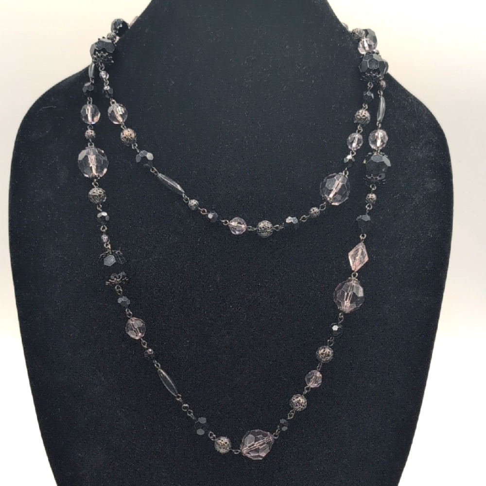 Elegant Black and Silver Multi Shaped Beaded Necklace